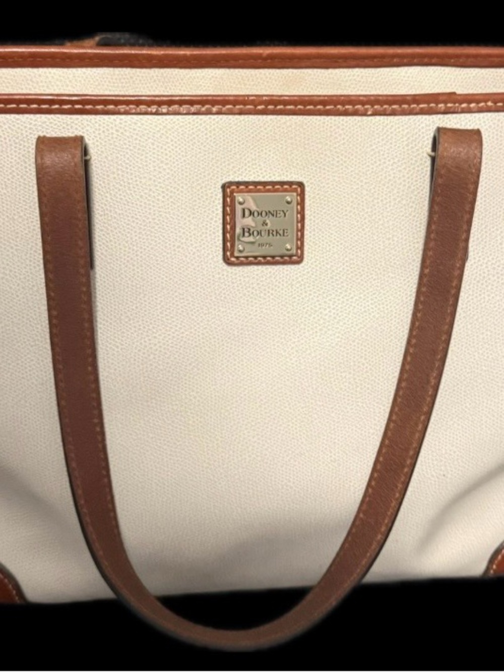 Dooney & Bourke Cream Canvas Tote with Brown Leather Handles